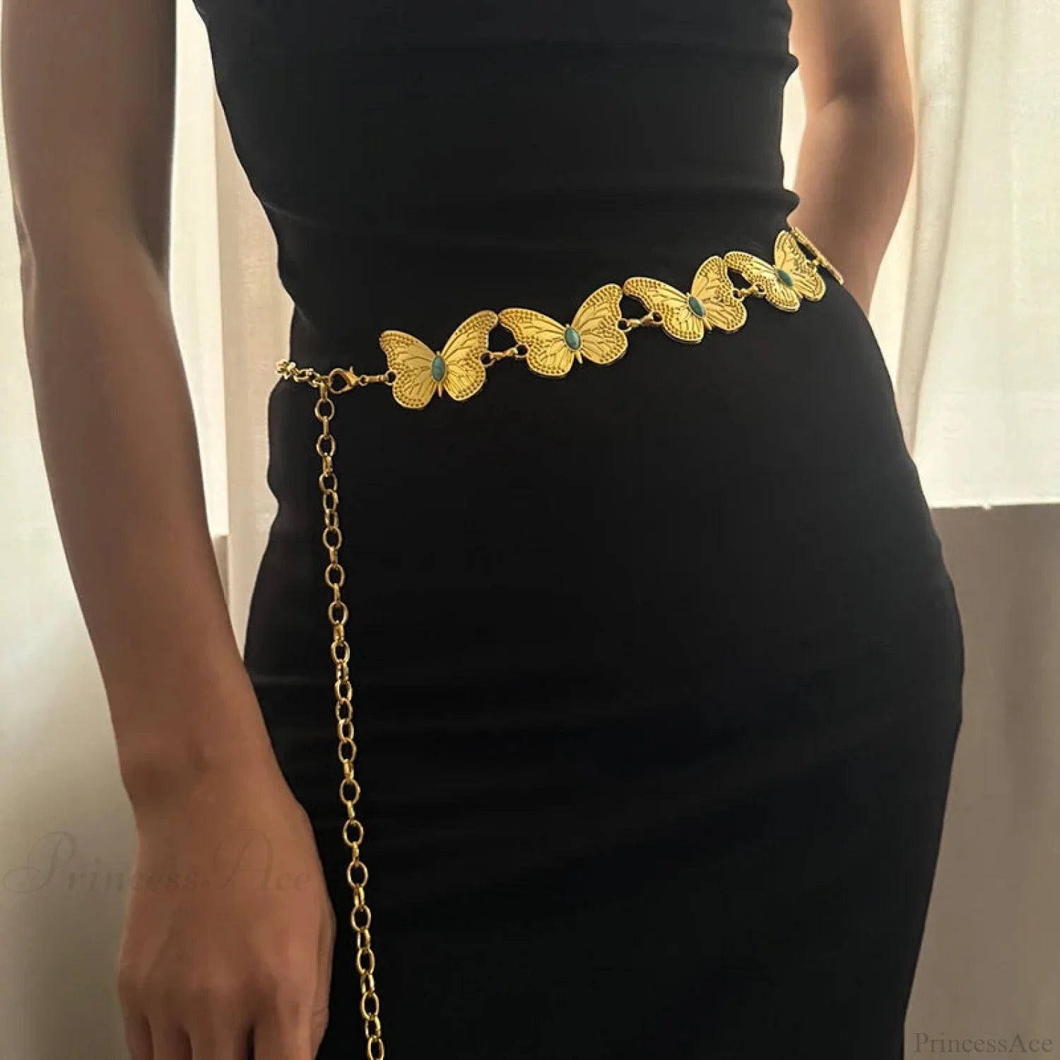 Antique Gothic Silver Butterfly Belt gold / 105cm