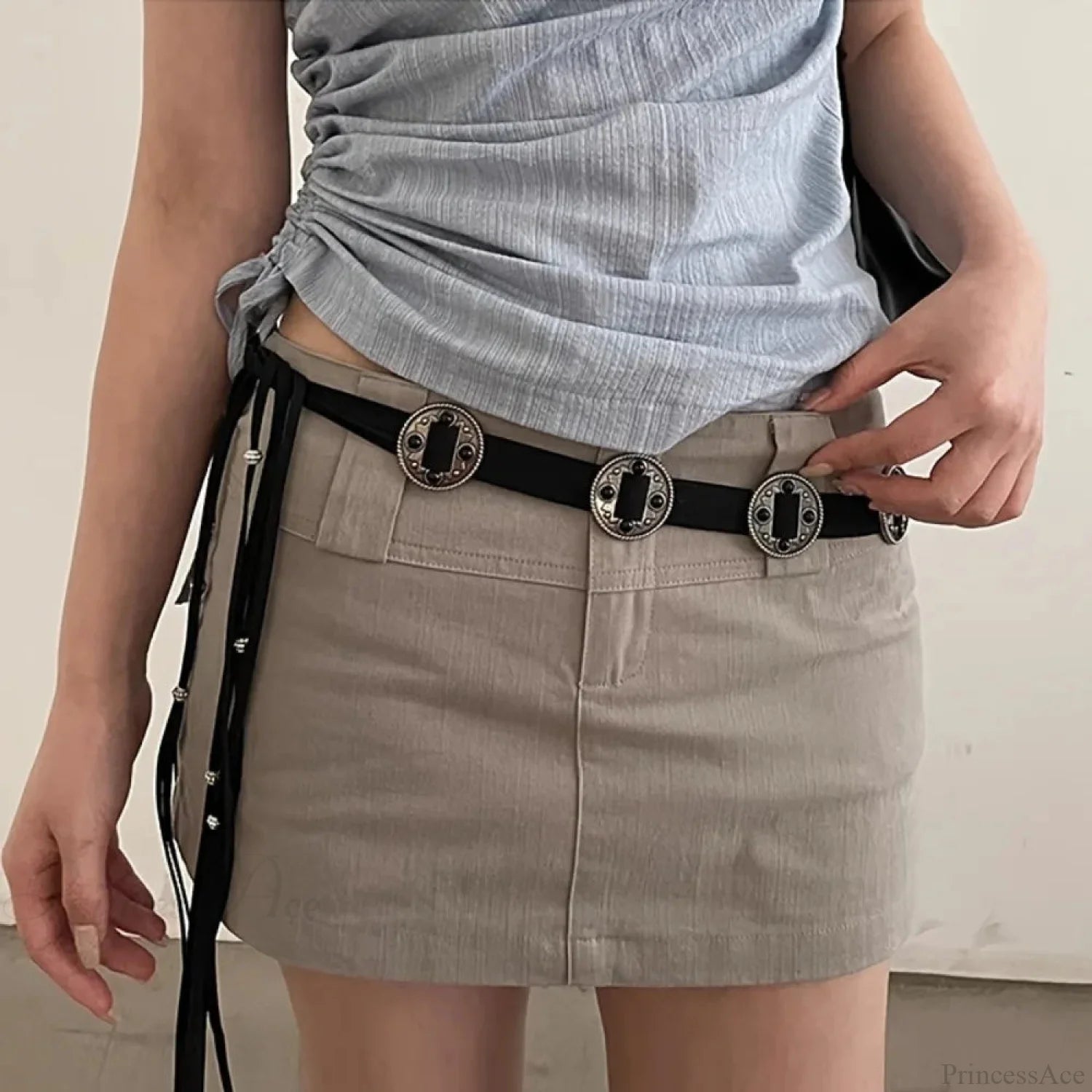 Antique Mysterious Coin Plaited Sash Belt Black / 160cm