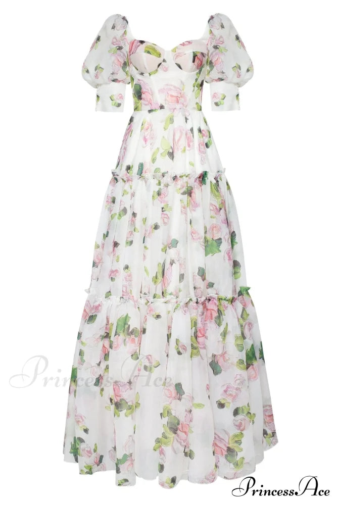Apple Blossom Feminine voluminous sheer sleeves dress - Milla