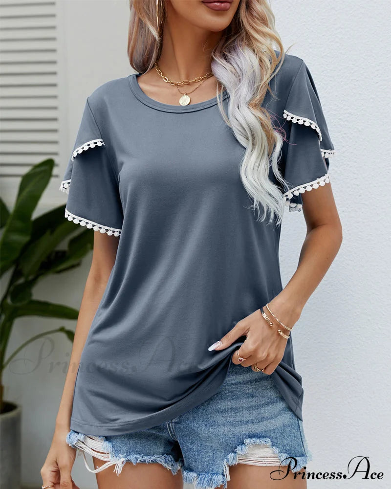 Round Neck T-shirt with Short Sleeves Gray 23BF clothes Short Sleeve Tops Spring Summer T-shirts Tops/Blouses