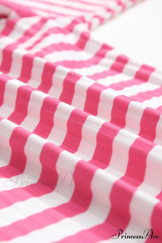 Arm Design Long Textured Pink Knit Striped Tee Tops