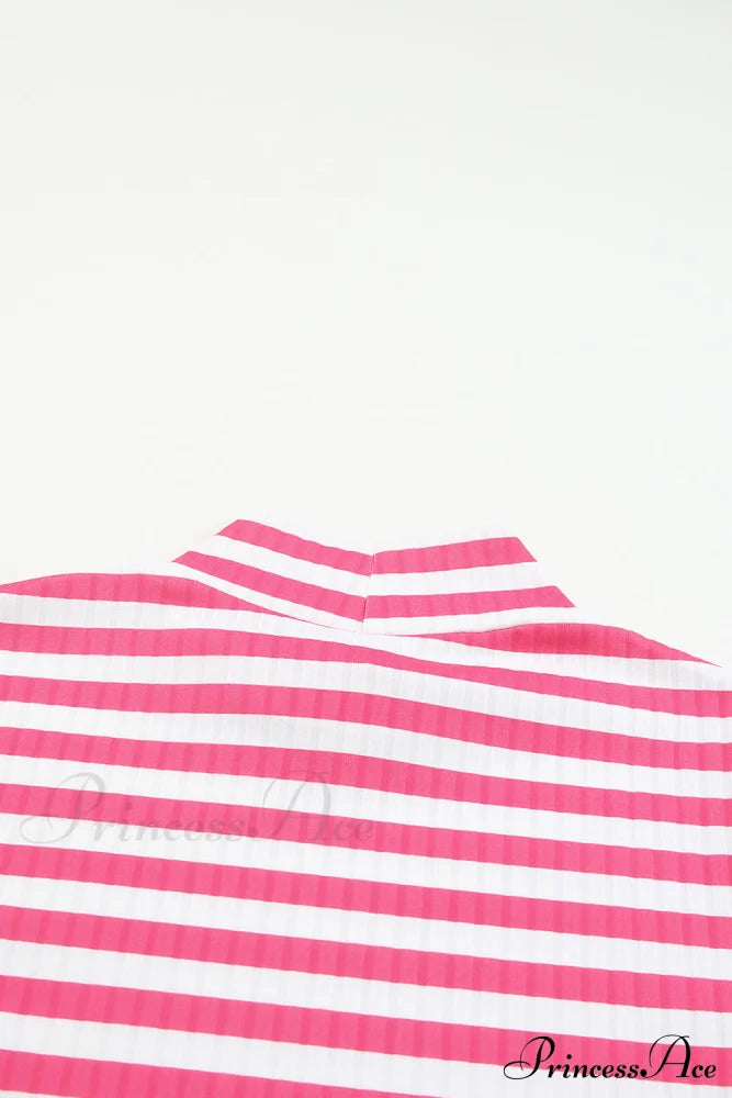 Arm Design Long Textured Pink Knit Striped Tee Tops