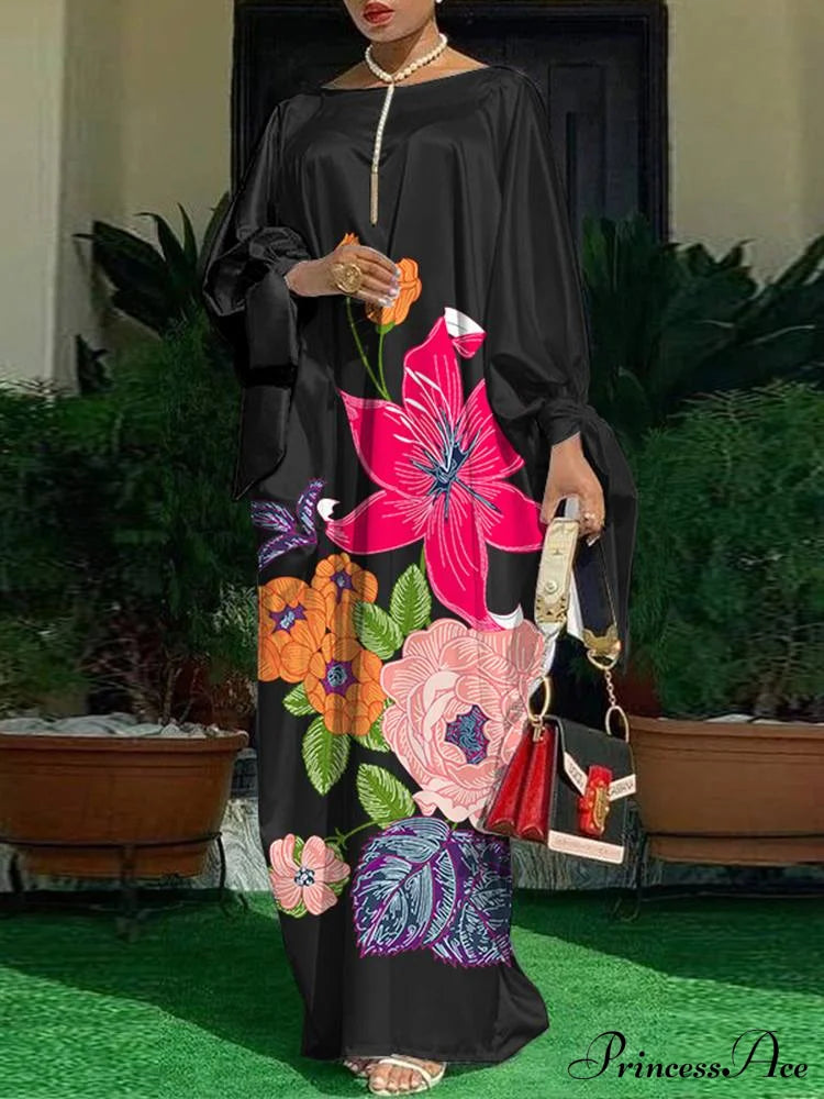 Arm Loose Sundress Party Full-Length Long Vintage Warm-Season Satin Casual Coastal Bohemian