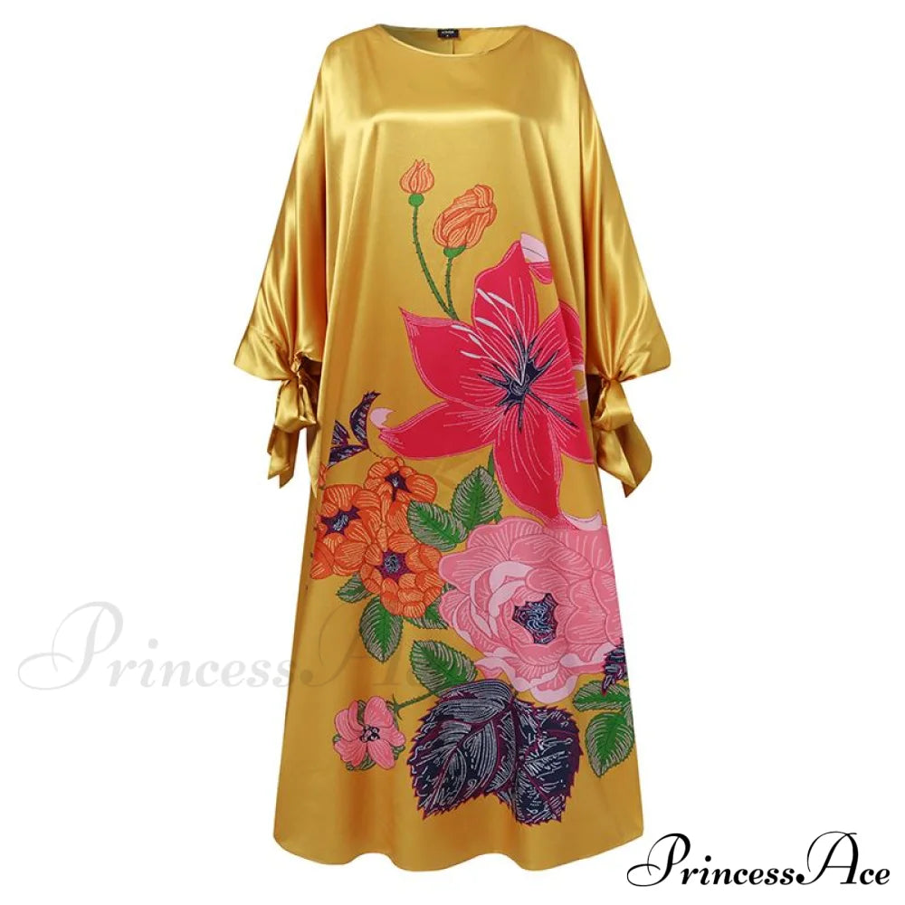 Arm Loose Sundress Party Full-Length Long Vintage Warm-Season Satin Casual Coastal Bohemian