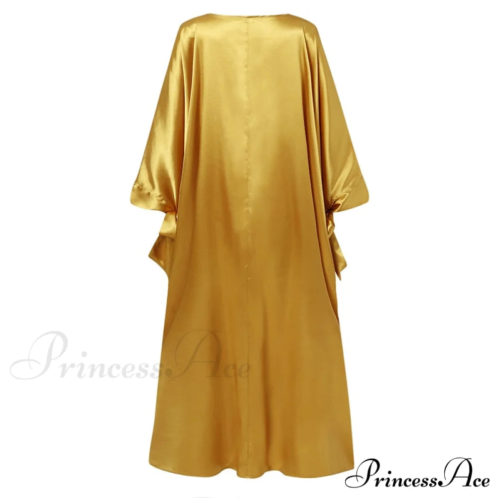 Arm Loose Sundress Party Full-Length Long Vintage Warm-Season Satin Casual Coastal Bohemian