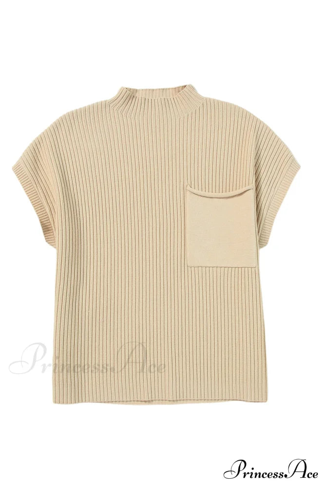 Arm Oatmeal Brief Knit Patch Ribbed With Sweater Pocket Sweaters-L