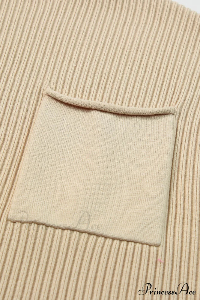 Arm Oatmeal Brief Knit Patch Ribbed With Sweater Pocket Sweaters-L