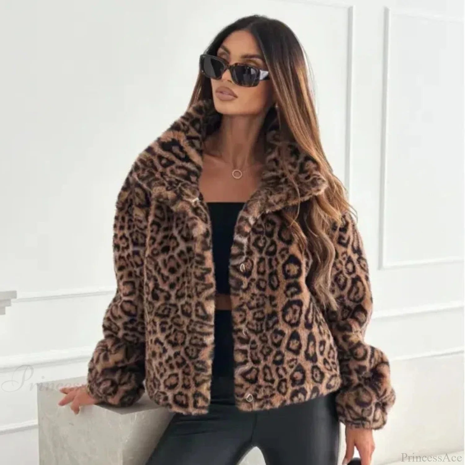 Artificial Texture Leopard Print Coat