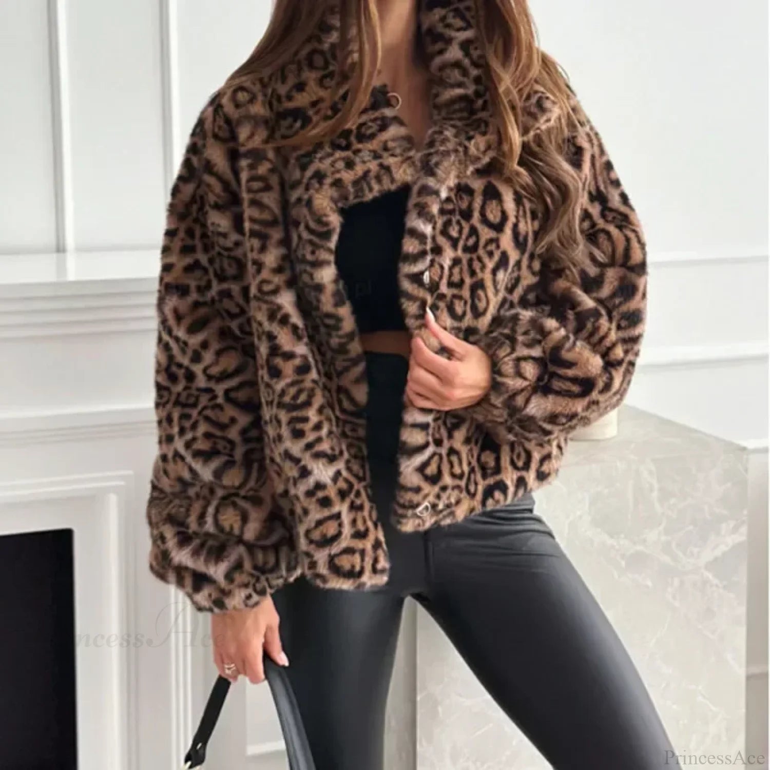 Artificial Texture Leopard Print Coat leopard print / S