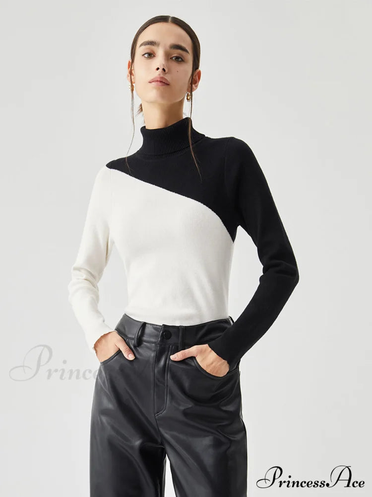 Asymmetric Patchwork Long Sleeve Modern Mock Neck Knit Top White / Xs Sweaters-L