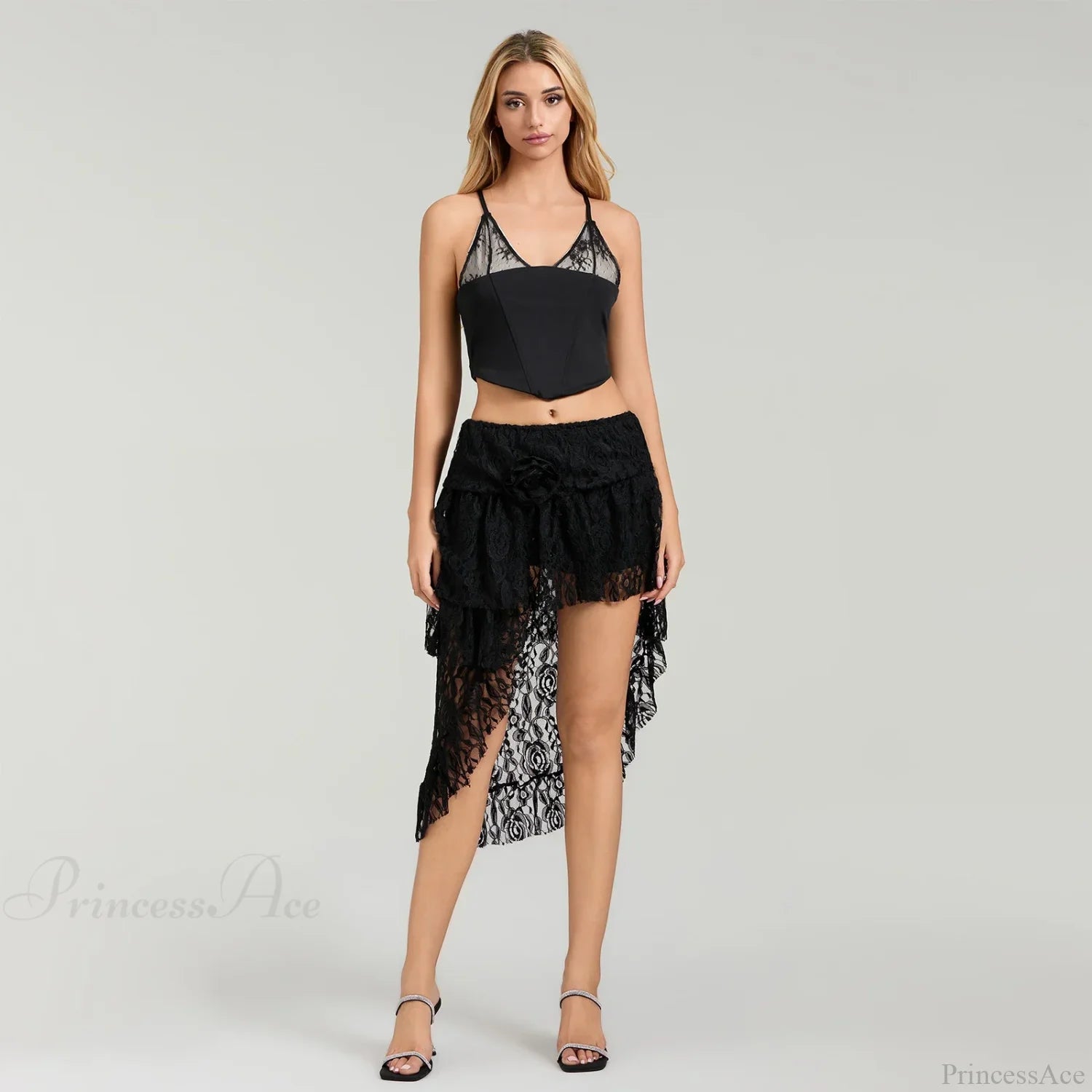 Asymmetric Ruffled Hem Skirt Black / One Size skirts-250223