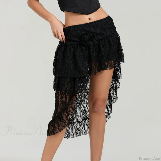 Asymmetric Ruffled Hem Skirt Black / One Size skirts-250223