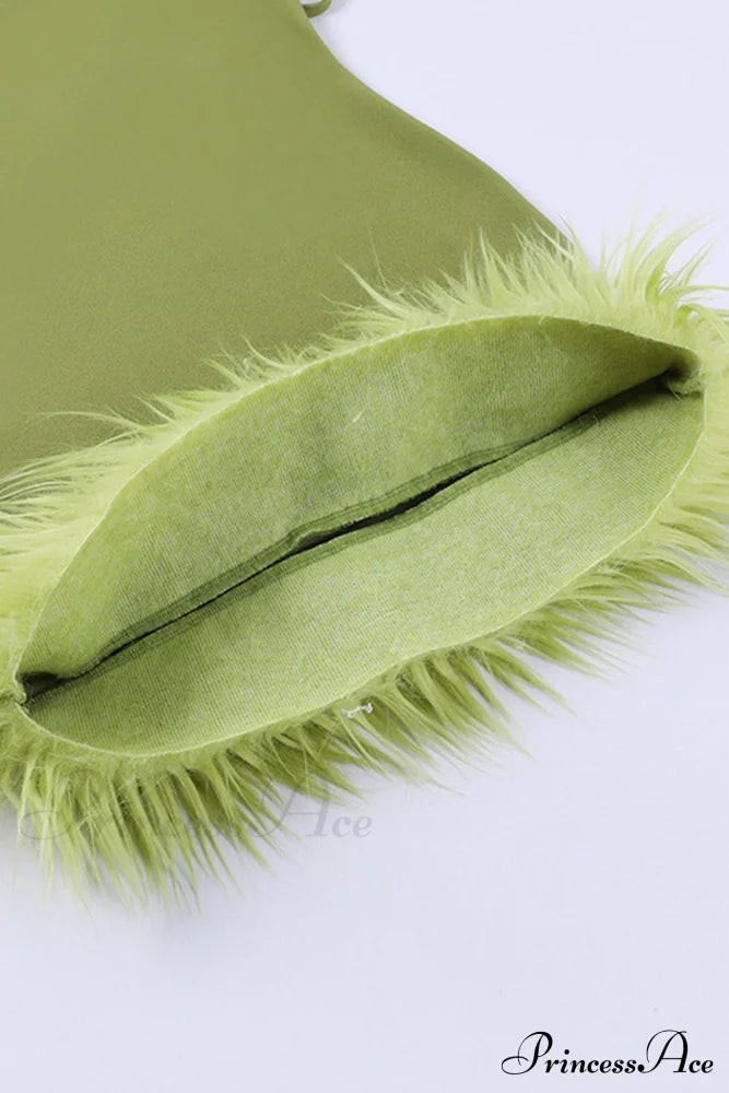 Asymmetrical Fuzzy Hem Mini Dress Dresses