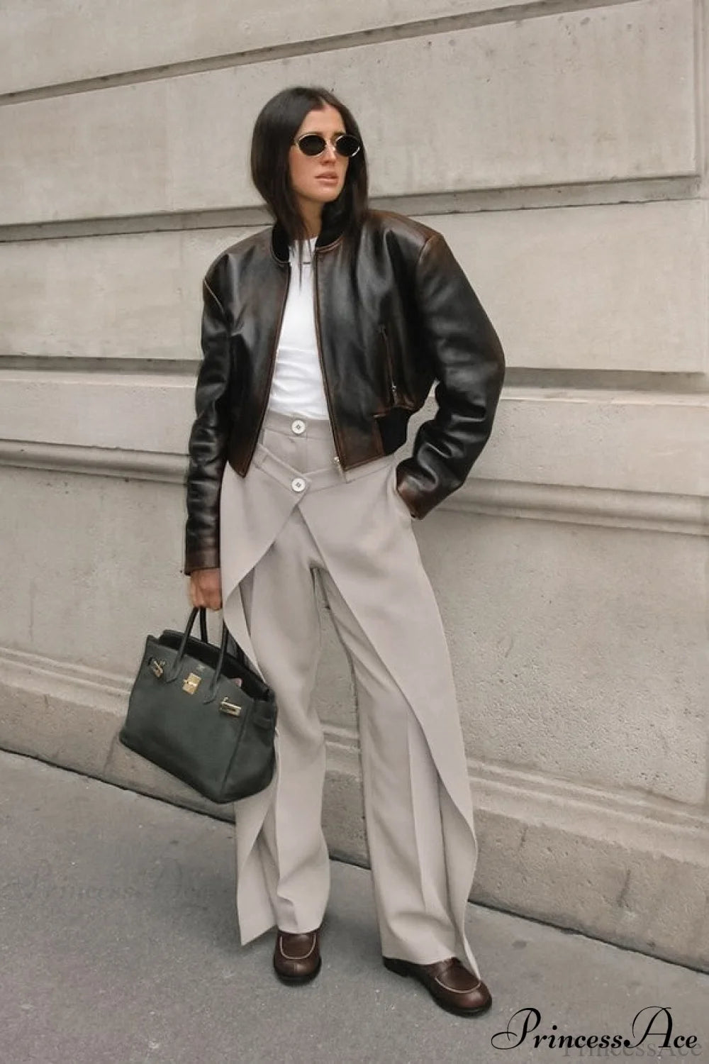 Asymmetrical High Waist Wide Leg Tailored Pants