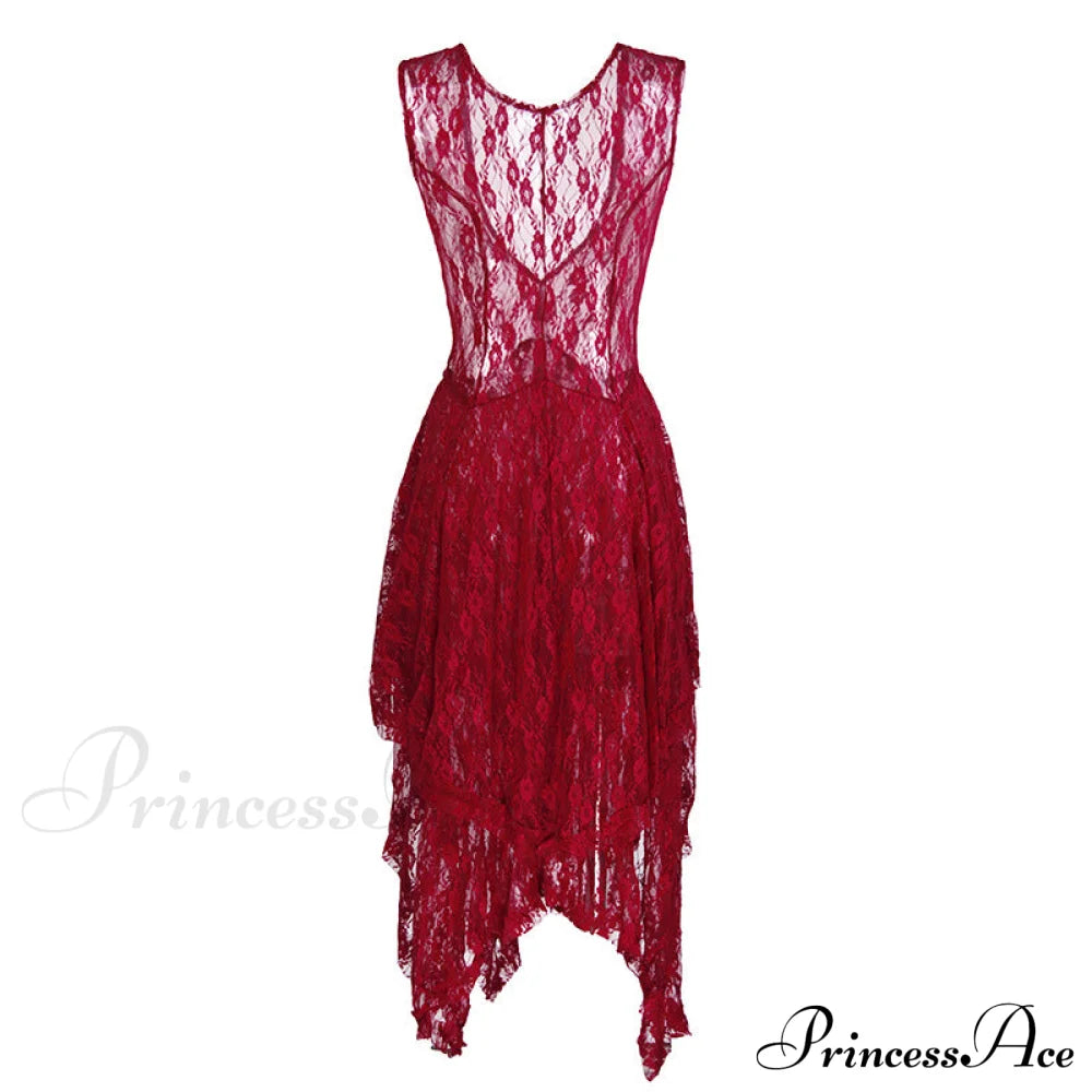 Asymmetrical Layered Lace Long Dress With Backless Design M / Black White Lace High Low Dres