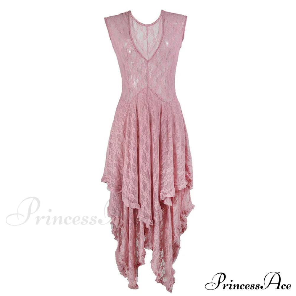 Asymmetrical Layered Lace Long Dress With Backless Design S / Red White Lace High Low Dres