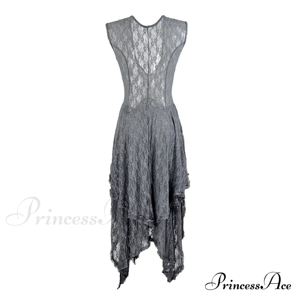 Asymmetrical Layered Lace Long Dress With Backless Design S / White White Lace High Low Dres