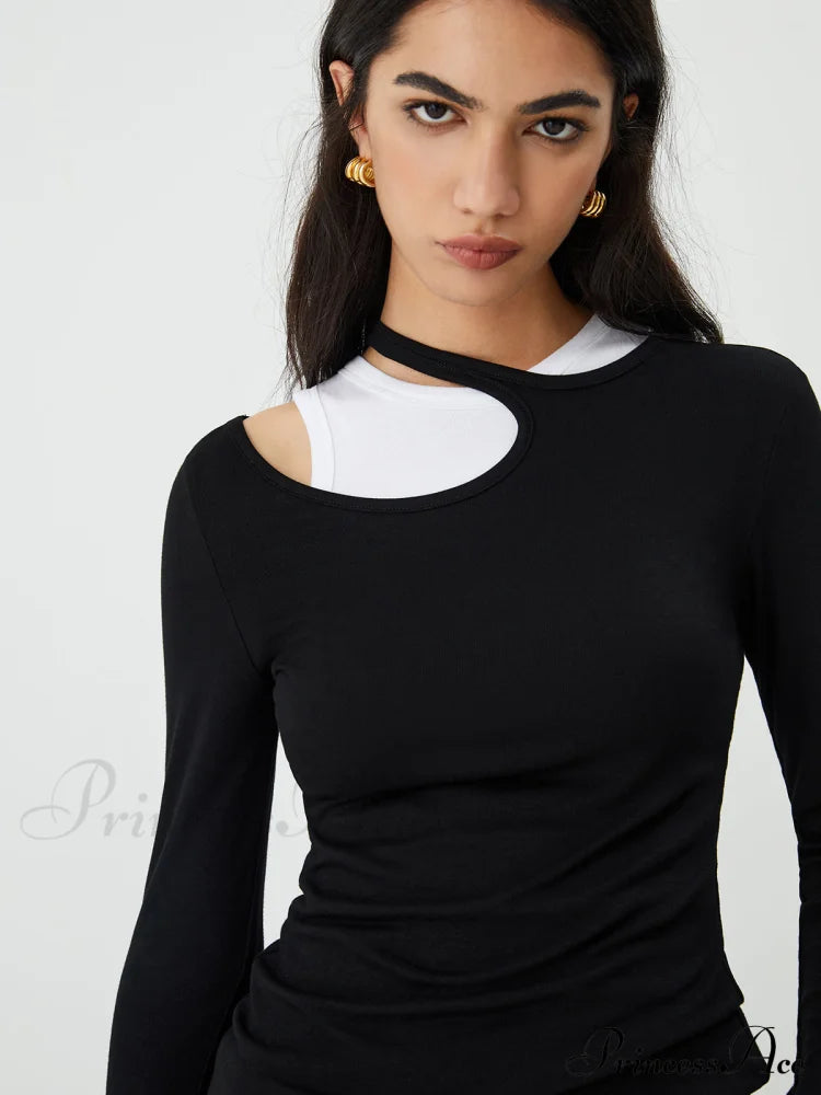 Asymmetrical Neck Graceful Long Sleeve Blouse Blouses