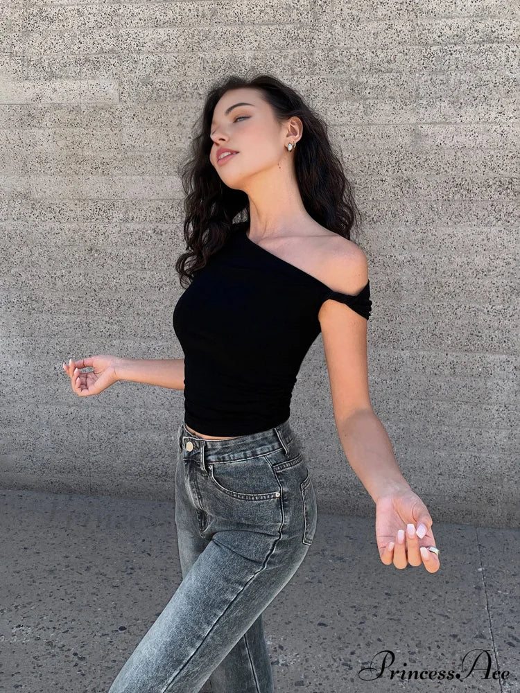 Asymmetrical Neck One Trendy Shoulder Off Top T-Shirts