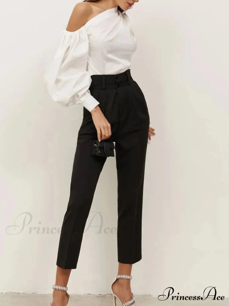Asymmetrical Off Graceful Shoulder Blouse Blouses