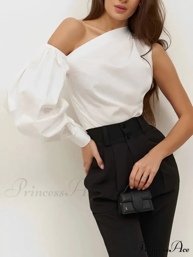 Asymmetrical Off Graceful Shoulder Blouse White / Xs Blouses
