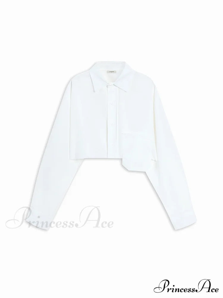 Asymmetrical Pocket Button Trendy Collar Crop Shirt Shirts
