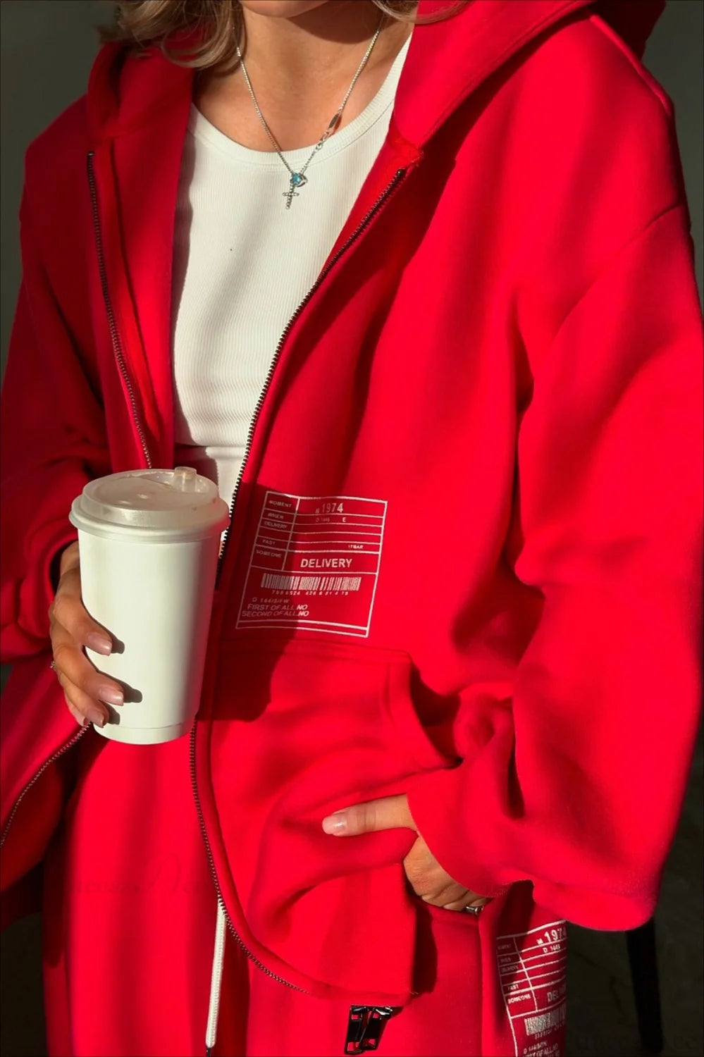 Athletic Hooded Zipper Oversized Casual Two Piece Set