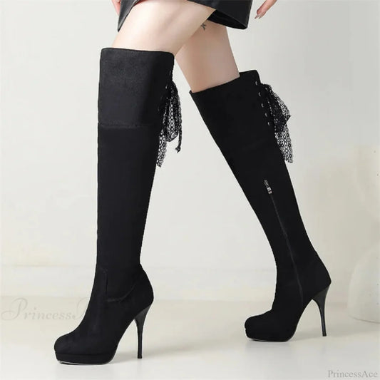 Attractive Herd Super Tall Heel Gothic Knee Boot Black / 36