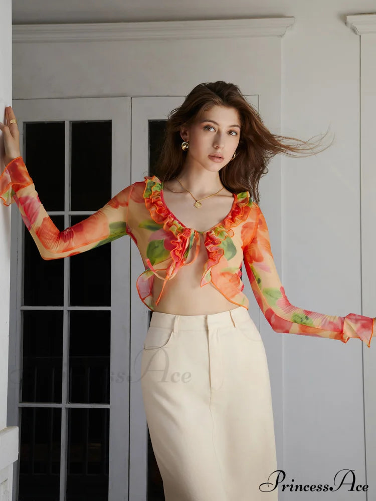 Aurora Tie Dye Mesh Modern Fly Away Crop Top Blouses