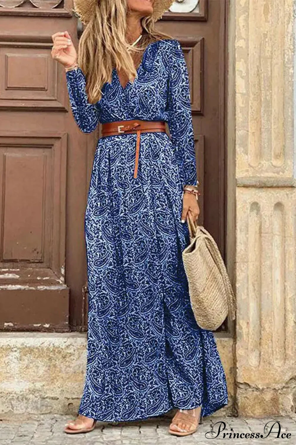 Autumn Female Short Sleeve Sexy High Split Maxi Boho Dress Deep Blue / S