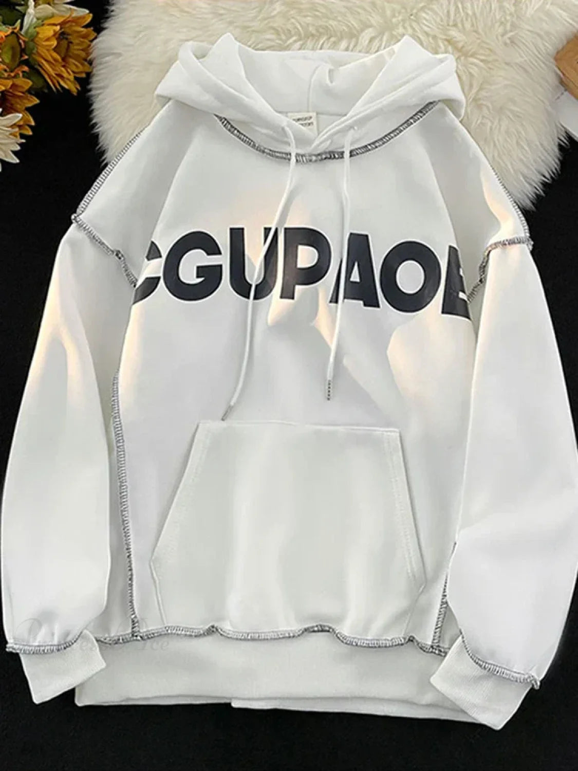 Autumn Letter Print Loose Fleece Hoodie WHITE / M(40-50KG)