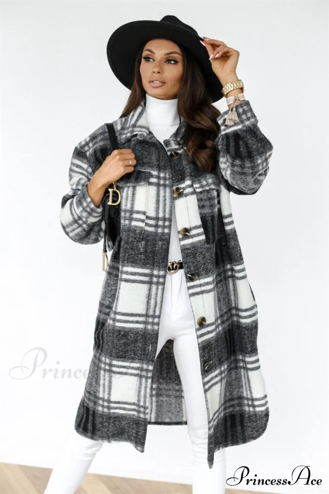 Autumn Plaid For Jacket Warm Fashion Patterned Winter - Women Overcoat 2-Black / S