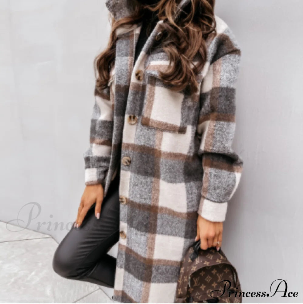Autumn Plaid For Jacket Warm Fashion Patterned Winter - Women Overcoat 4-Beige Gray / S