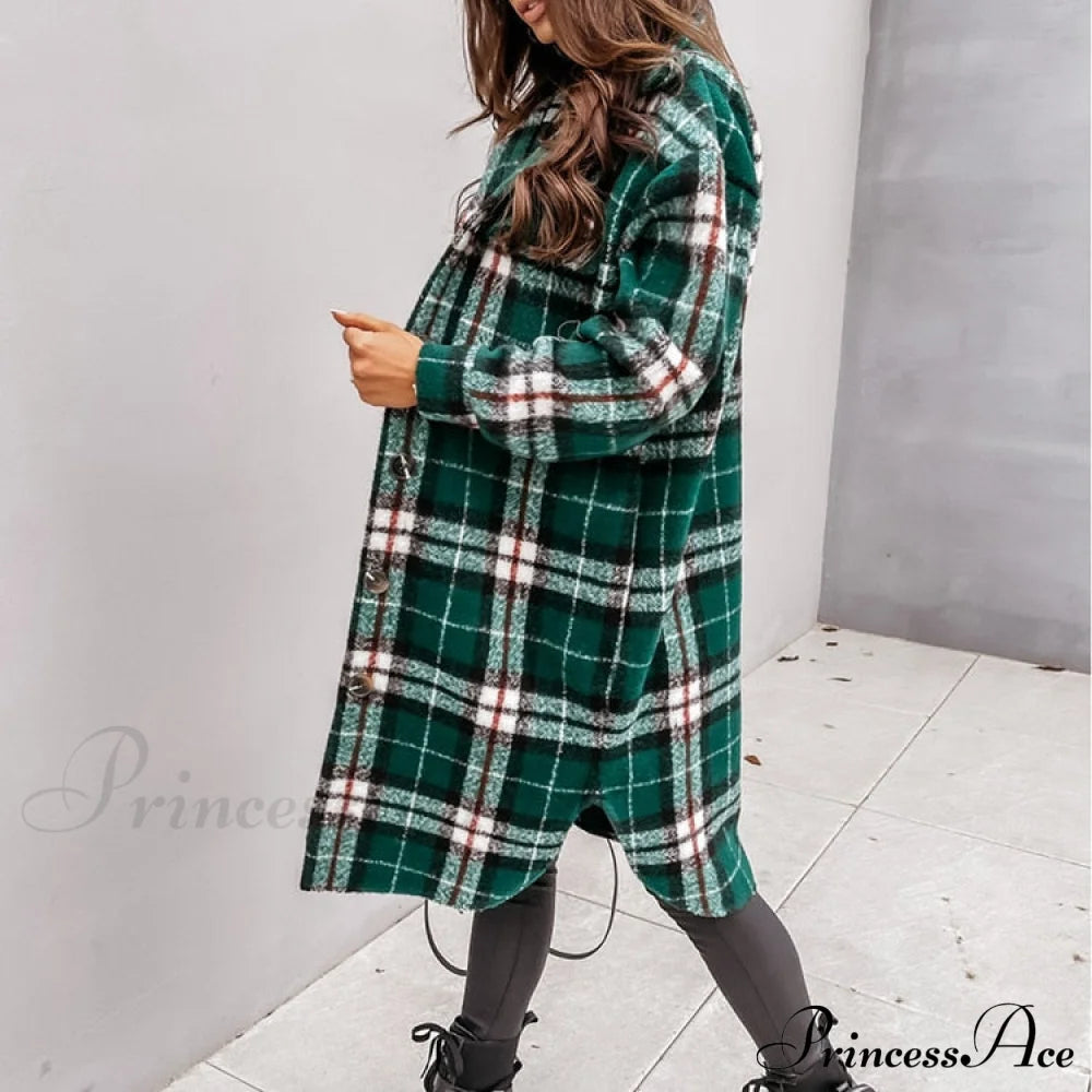 Autumn Plaid For Jacket Warm Fashion Patterned Winter - Women Overcoat 6-Green / S