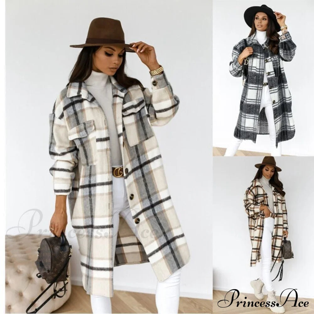 Autumn Plaid For Jacket Warm Fashion Patterned Winter - Women Overcoat