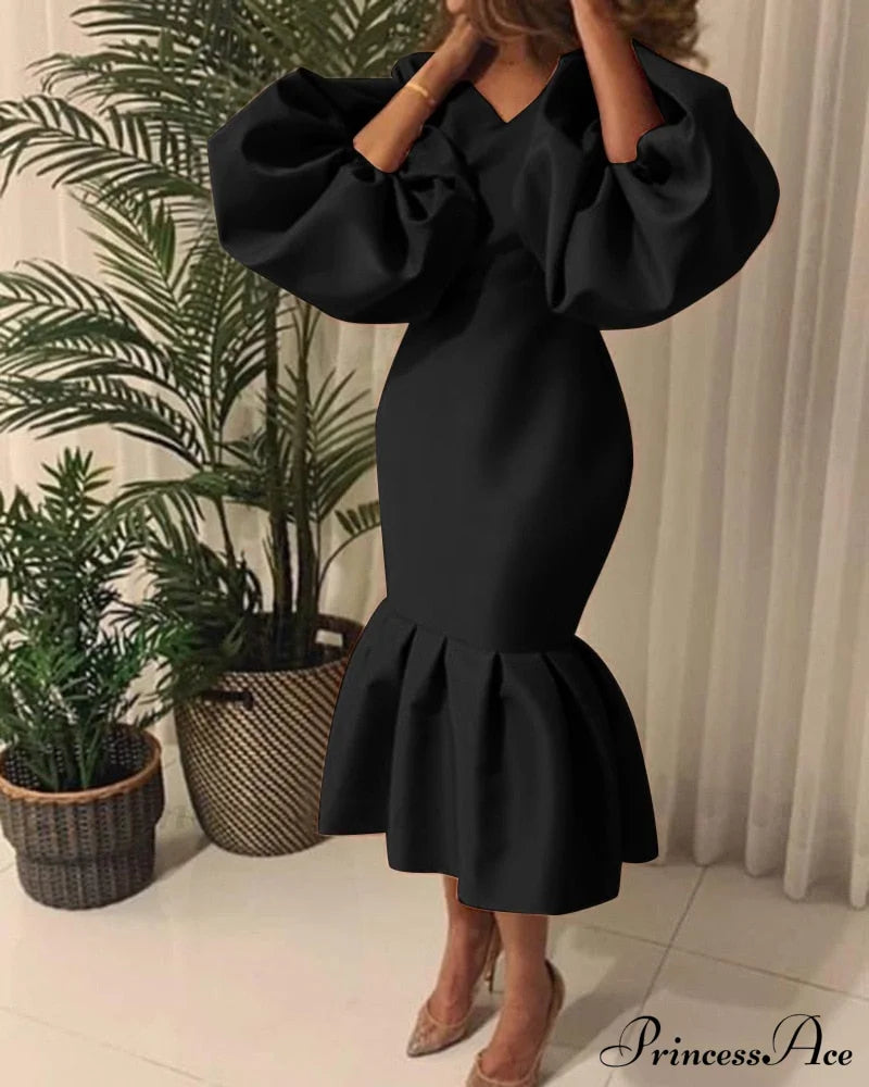 Autumn Spring Occasion Female V Neck Event Berrybetty Gown African Puff Sexy Bodycon Women Fashion