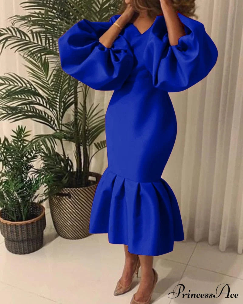 Autumn Spring Occasion Female V Neck Event Berrybetty Gown African Puff Sexy Bodycon Women Fashion