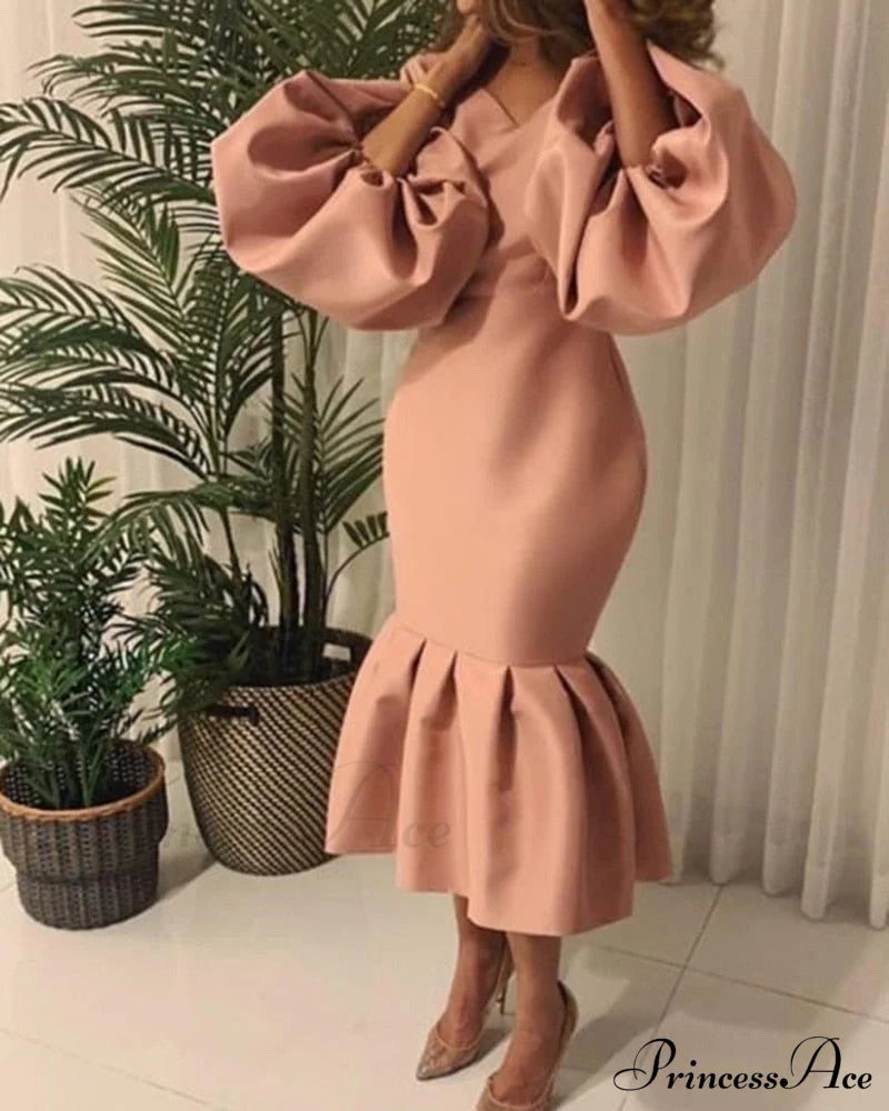 Autumn Spring Occasion Female V Neck Event Berrybetty Gown African Puff Sexy Bodycon Women Fashion