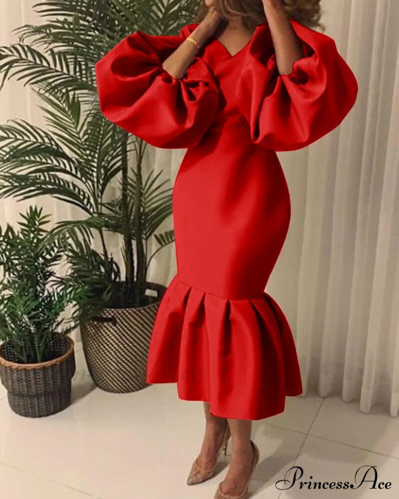 Autumn Spring Occasion Female V Neck Event Berrybetty Gown African Puff Sexy Bodycon Women Fashion