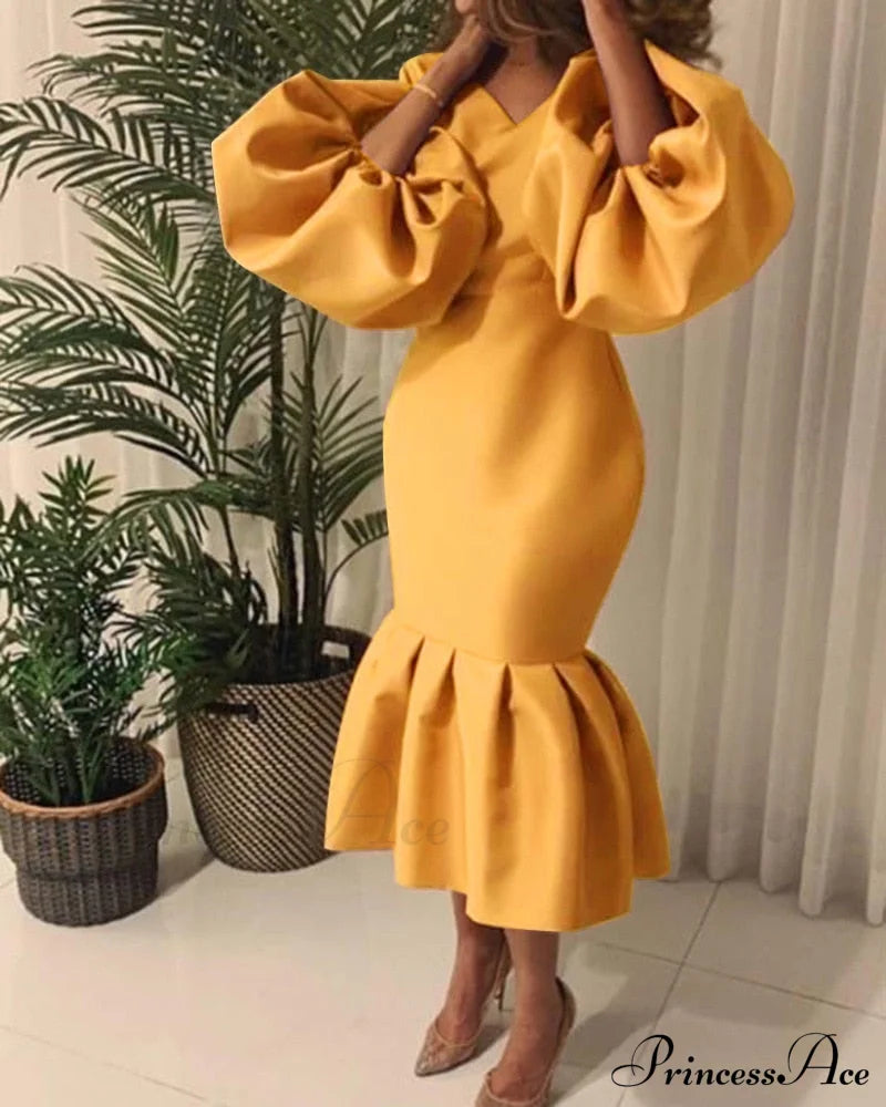 Autumn Spring Occasion Female V Neck Event Berrybetty Gown African Puff Sexy Bodycon Women Fashion