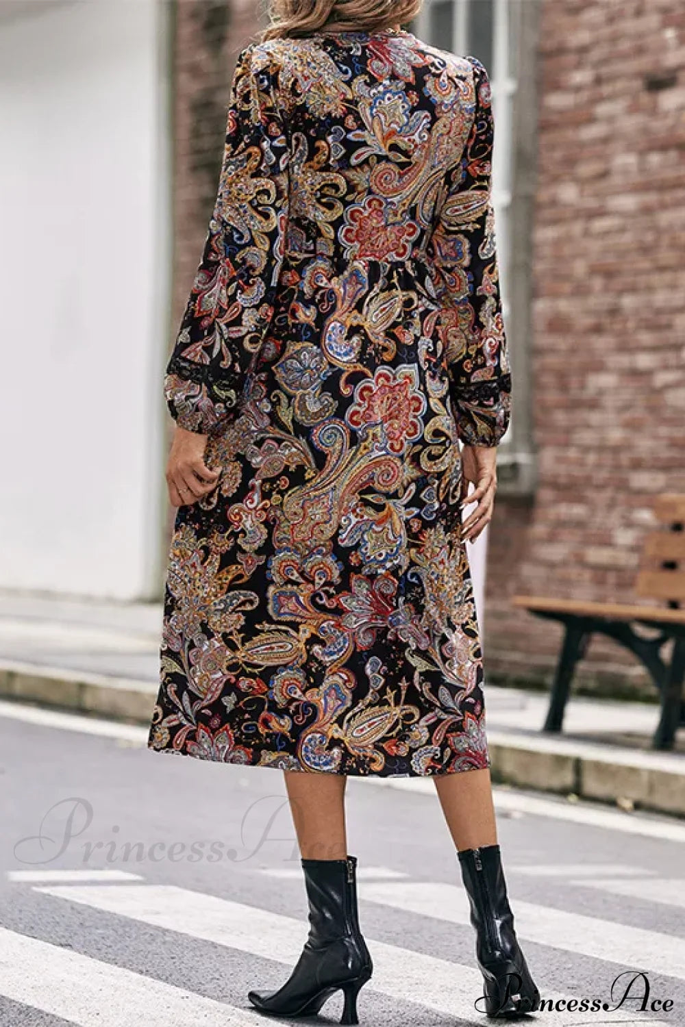 Autumn Sweet Fresh Bohemian Long Sleeve Floral Boho Dress