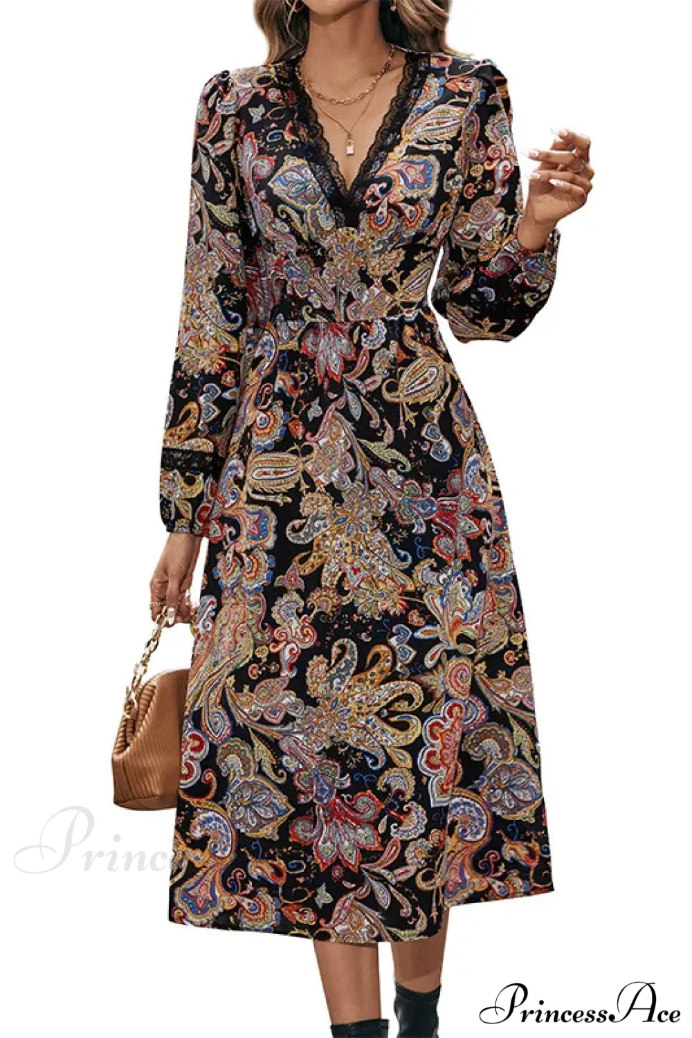 Autumn Sweet Fresh Bohemian Long Sleeve Floral Boho Dress