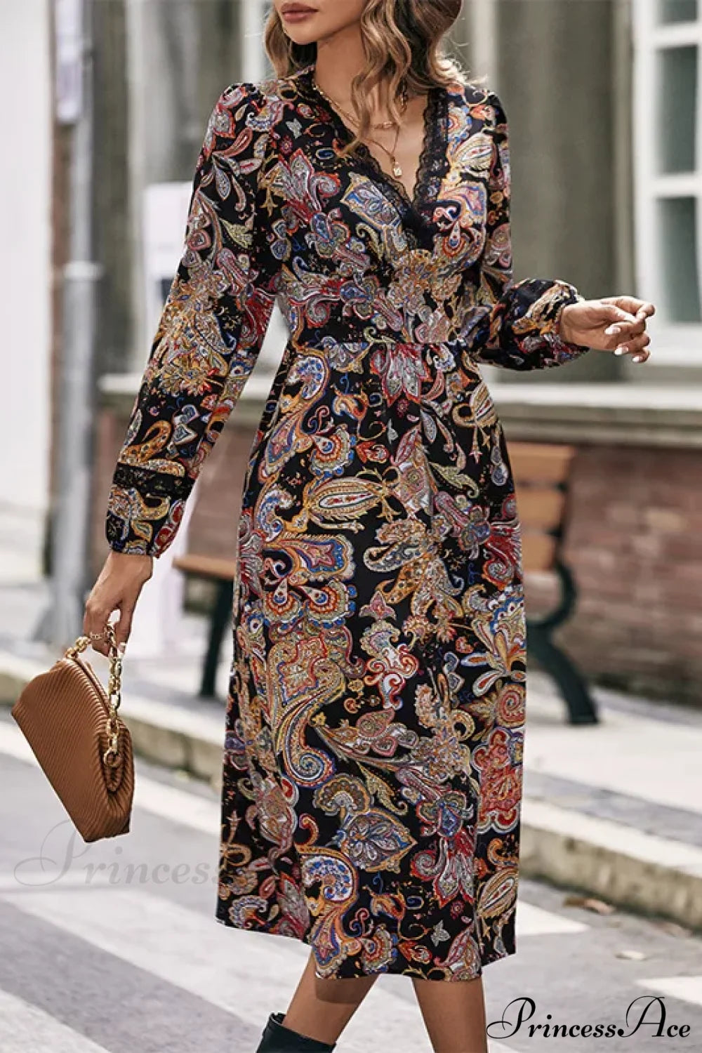 Autumn Sweet Fresh Bohemian Long Sleeve Floral Boho Dress