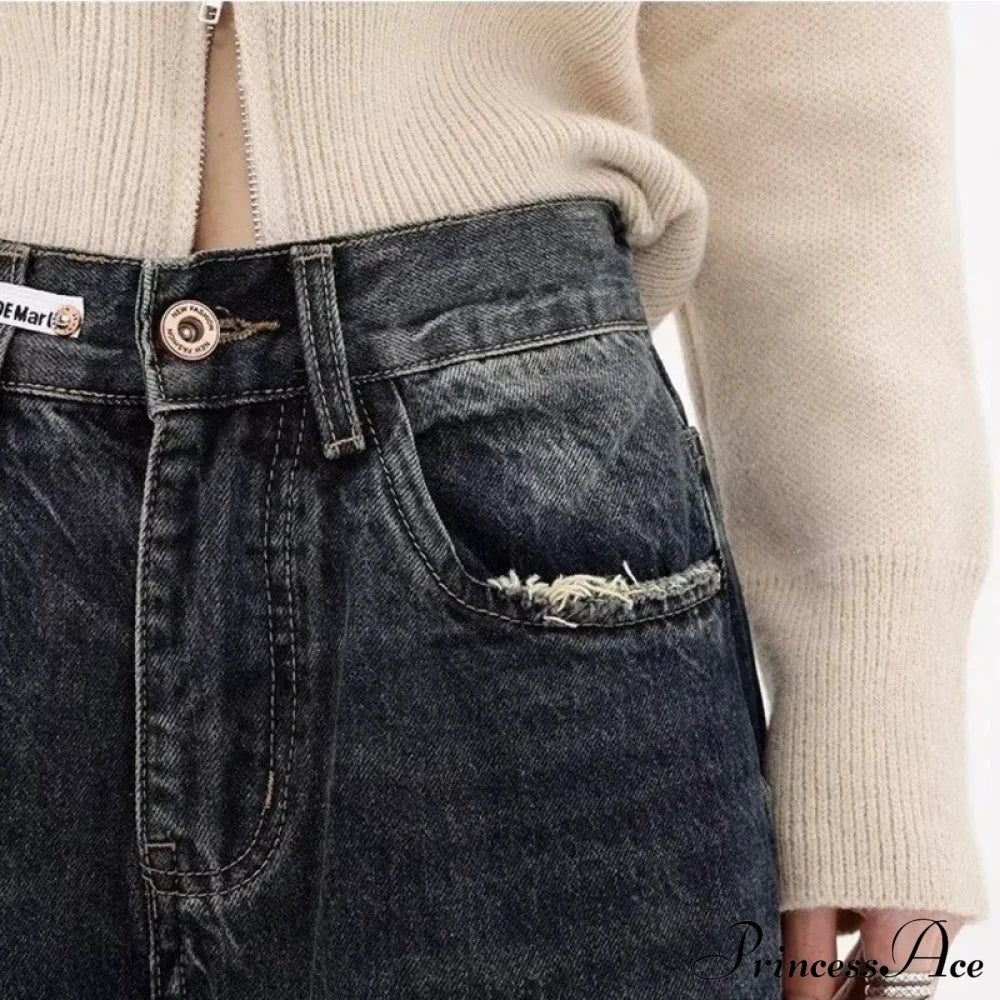 Autumnal American Retro Leopard Print Niche Design Casual Straight Wide-Leg Pants Jean