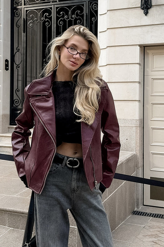 Blazermantel aus PU-Leder in Angora-Rot