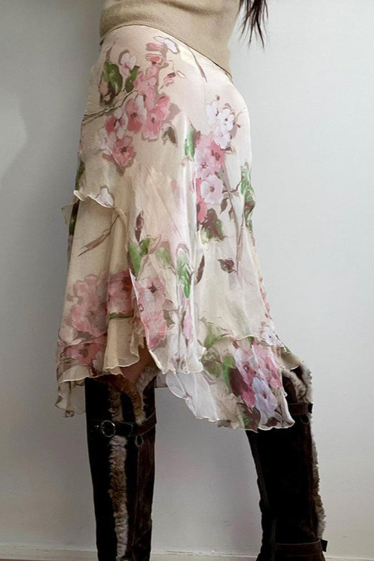 Bodycon-Midirock mit Farbblockdesign und Blumenmuster