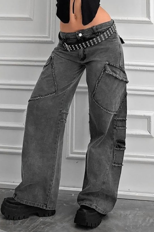 Streetstyle-Utility-Jeans mit hoher Taille