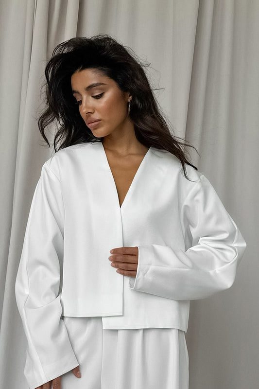 Solid V-neck Cardigan Tapered Two Piece Set