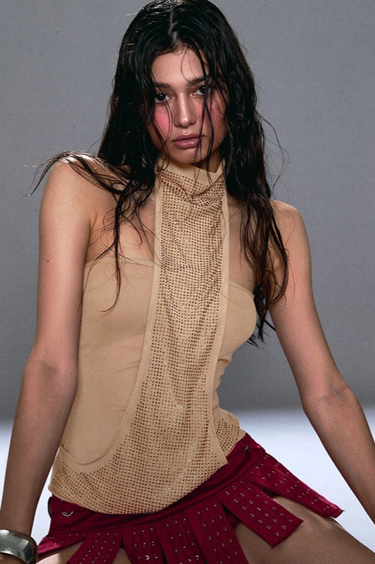 Strass-Pailletten-Schal, transparentes Tanktop