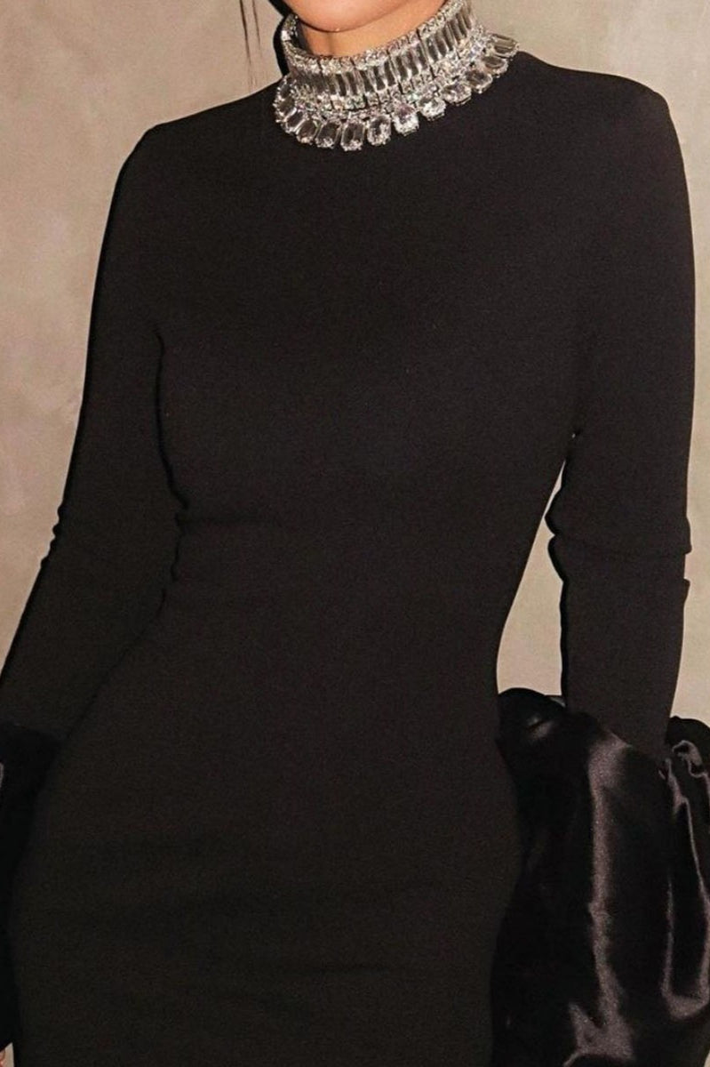 Sparkling Round Neck Long Sleeve Bubble Sleeve Formal Dress